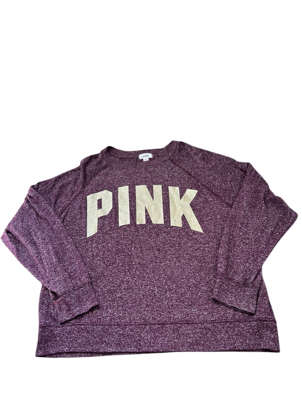 🆕PINK Victoria's Secret Marled Maroon Long Sleeve Sweatshirt with Gold Logo